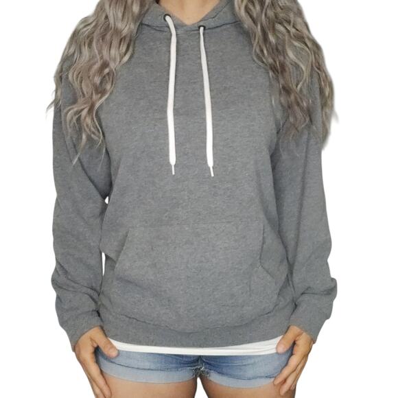 Gray Hoodie Sweater Womens XL Hooded Kangaroo Pocket Comfy Soft White Heather - Picture 1 of 11
